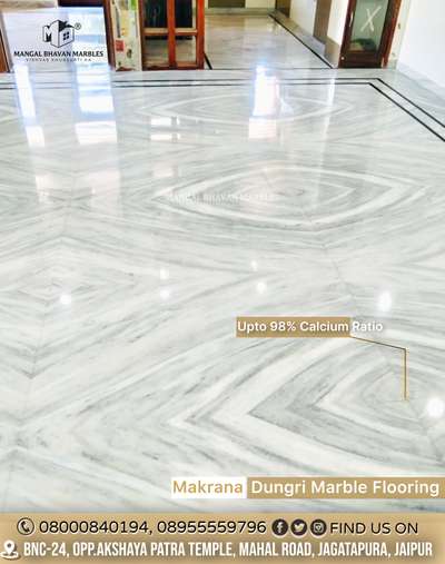 Our customer has shared Picture of Makrana Marble Flooring which They purchased from us 😍 #happycustomer #makranamarbleflooring 

About Makrana Dungri Marble 👇🏻

This is one of the oldest and finest quality marble of makrana based mines. This stone is widely used in flooring, and wall cladding due to its special qualities like no chemical reinforcement, no color changes, and no pin holes.
And Most Important ThingThe water absorption of Makrana marble is said to be the lowest among all types in India, and the marble is claimed to contain 98% of calcium carbonate and only two percent of impurities, this property of Makrana marble helps it to stay the same proportion of white for a long period of time. 

• M A N G A L  B H A V A N  M A R B L E S •

VISIT AT MANGAL BHAVAN MARBLES for Best Marble And Granite for Your Dream Home.

📍Central Spine, Opp.Akshaya Patra Temple, Mahal Road, Jagatpura, Jaipur. 302017

#mangalbhavanmarbles #vishvaskhubsurtika
MARBLE - GRANITE - HANDICRAFTS 

DM or Call for Any Inquiry
📞 +91-89-5555-9796 
📩 mangalbhavanmarbles@gmail.com
🌎 www.mangalbhavanmarbles.com

.
.
.
.
.
.
.
.
.
.
.
.
.
.
.
.
.
.
.
.
#whitemarble #dungrimarble #kitchendesign #kitchentop #stairsdesign #jaipur #jaipurconstruction #pinkcityjaipur #bestgranite #homeflooring #bestmarbleforflooring #makranamarble #marbleinhariyana #marbleinpunjab #graniteinpunjab #marblewholesaler #makranawhite #indianmarble #floortiles #homedecor #marblecity #instagramreels #architecturedesign #homeinterior #floorarchitecture 
@mangal_bhavan_marbles