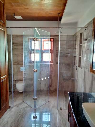 Shower partition Swing type doors and partion done for both sru and wet area's. #technoglass #technobendglass #technoglass_alangad #ToughenedGlass