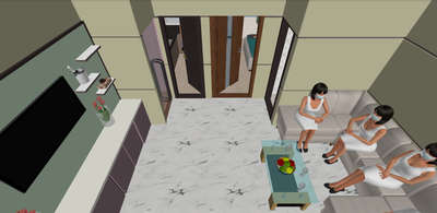 Modern Living hall in 3D view