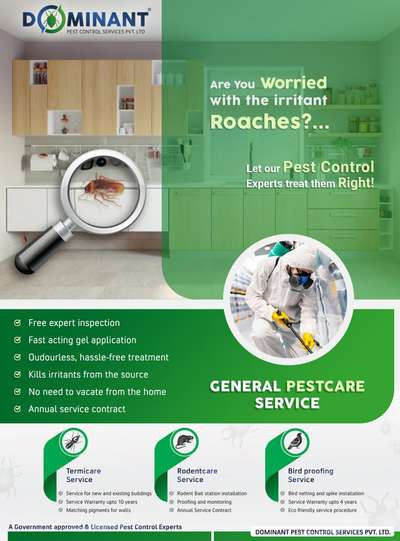 General pest care service for
Ants, cockroaches, crawling insects...
for enq call us @
8089618518