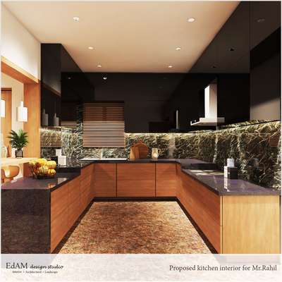 Classy Black & Wooden finish Modern Kitchen🖤🧡
#dark edition🔥
#Modern interior.
#modernkitchen
#ModularKitchen
