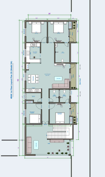 4BHK House Floor Plan Layout best on Aerodynamic design.