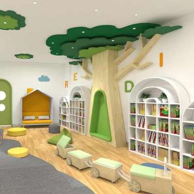 Modern Play school interior design 
 #playschool #InteriorDesigner #KidsRoom #kindergarten #playground #nature #green #childrensroom