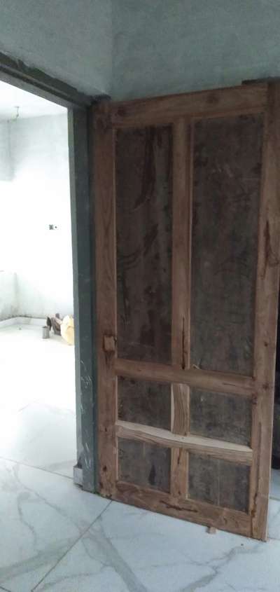 teak wood frame with MDF panel bedroom door  #