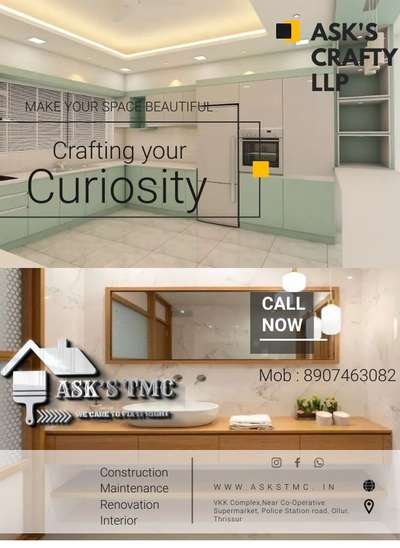 Crafting your Curiosity.......... ( ASK'S TMC) ASK' S CRAFTY LLP
Customized Designs with Zero Repetition!!!!
"".Giving your Home a new Style Every Style""......
 
🏗️🏘️
->Modular Kitchen
->Wardrobes
->Texture works
->Partitions
->Gypsum ceilings
->Tv Units
->Furniture
->Bed coats
Everything you need........

""💪👆 👍🤝👷

ASK'S TMC for Construction & Maintenance Services call us 8907463082 ....

#construction #maintenance #kerala#thrissur#architecture #architect #architects #buildings #bestarchitecture #gothicarchitecture #igarchitecture #construction #instaarchitecture #architectural #architecturevibes #oldbuildings #bestarchitecture #architecturepage #architecturepictures #beautifularchitecture #modernism #modernarchitecture #oldarchitecture #architecturetimes #architecturelovers #creativeminds #architecturepower #architectureworld #architecturephotography #romearchitecture #italianarchitecture #architectureideas
