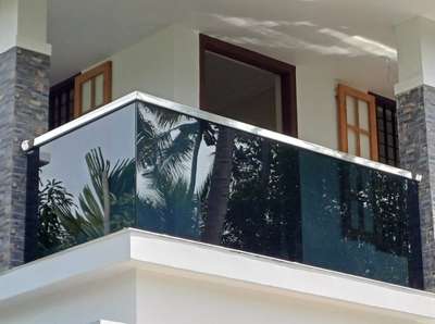 dark grey toughened glass  #GlassBalconyRailing  #toughenedglass  #handrail  #StaircaseDecors