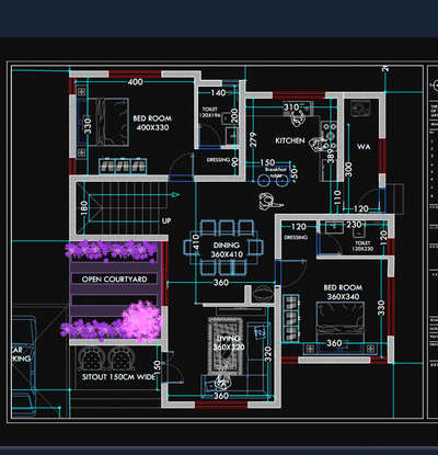 2bhk plan #1000SqftHouse  #opencourtyard  #stairroom