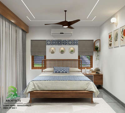 Your cozy corner 🛏️ Blue & white, wood & calm. 
Client: Mansoor Ali | Area : FF BED 1