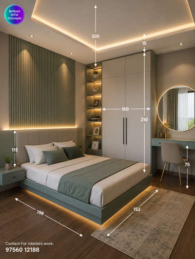 Luxury Wardrobe Design with Study Table | Modern Bedroom Interior Measurements (CM) | Space Saving Design

Description:
Looking for a smart and luxury bedroom wardrobe design with study setup? ✨

This redesigned premium bedroom concept features:
✔ Large wardrobe with practical storage
✔ Attached study table setup
✔ Open display shelves with warm LED lights
✔ Premium wood + cream finish
✔ False ceiling lighting
✔ Clean measurement layout in CM for easy execution

📏 Cutting List (Approx. in CM):
• Total Room Height: 305 CM
• Ceiling Drop: 15 CM
• Wardrobe Height: 210 CM
• Loft Height: 60 CM
• Wardrobe Width: 180 CM
• Study Table Width: 120 CM
• Side Shelf Depth: 45 CM