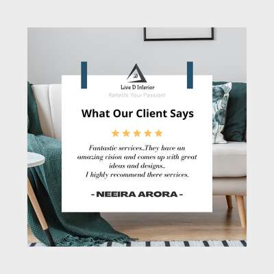 Checkout what our client says about Live D Interior
#clientreview #testimonial

Contact us at: 7838382126
Designers | Consultants | Turnkey Projects

#HomeDecor r #interiordesigner #interiordesign #homeinteriordesign #interiordesignideas #interiorstyling #homeimprovement #newhome #gurugram #interior #officeinterior #luxuryinteriors #interiorreviews #clientfeedback #clients #happyclients #clientlove