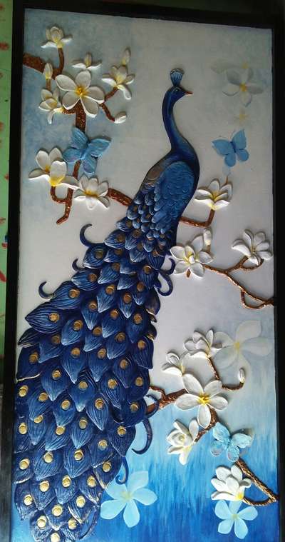 Mural Art beautiful peacock 🦚 embossed work on plywood board for living room.