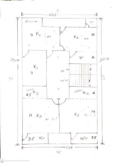 23.3x39 gaj ground floor 2room. and first floor 4room with shaft