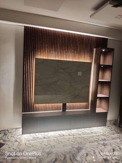 trending tv cabinet design with Wpc panels with lights, bar with lights