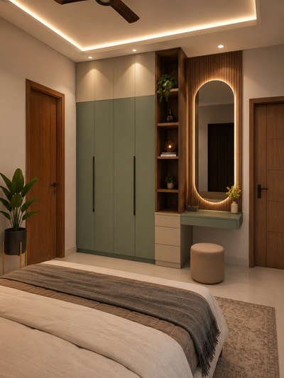 Luxury Wardrobe Design with Study Table | Modern Bedroom Interior Measurements (CM) | Space Saving Design

Description:
Looking for a smart and luxury bedroom wardrobe design with study setup? ✨

This redesigned premium bedroom concept features:
✔ Large wardrobe with practical storage
✔ Attached study table setup
✔ Open display shelves with warm LED lights
✔ Premium wood + cream finish
✔ False ceiling lighting
✔ Clean measurement layout in CM for easy execution

📏 Cutting List (Approx. in CM):
• Total Room Height: 305 CM
• Ceiling Drop: 15 CM
• Wardrobe Height: 210 CM
• Loft Height: 60 CM
• Wardrobe Width: 180 CM
• Study Table Width: 120 CM
• Side Shelf Depth: 45 CM