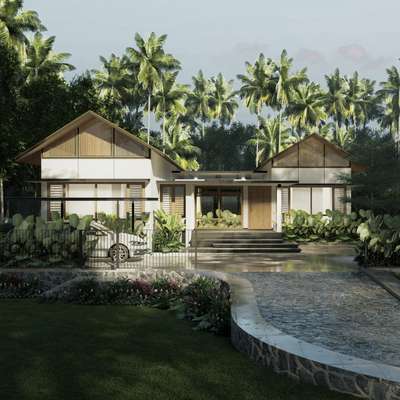 Habitat By The Marsh
Client - Mr. Aneesh
Site location - Kottayam, Kerala
Site area -  40 Cents
Built up area - 2,837 Sqft
Structural design - Bijoy V Alumkal

The site is located close to the Meenechil river with a considerable land area of fourty cents. The client wants a comfortably designed house that suits the climate of the region. The site also has views of the marshy land on the west side. Tropical architecture is used to design the house. To maintain the harmony, a composition of flat and sloped roofs is used in the design. Each space is carefully designed with the client's needs moreover, sufficient space is given for landscape so that we can balance the harmony between built structure and nature.
#HouseDesigns #house_planning #LandscapeDesign #InteriorDesign #projectmanagement