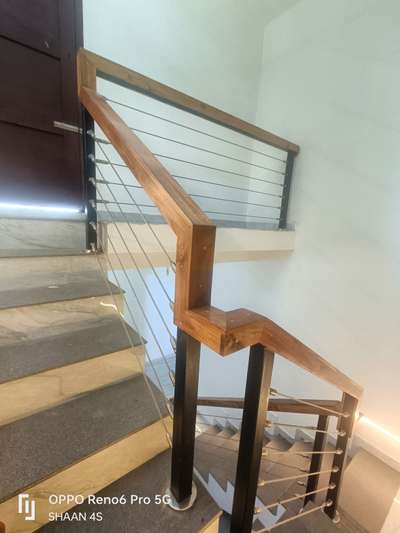 #handrails made by SS rope+GI tube and wood..