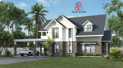 # 3 D front elevation # colonial style# 2 floors# residential building # European # 3000 Sq. ft