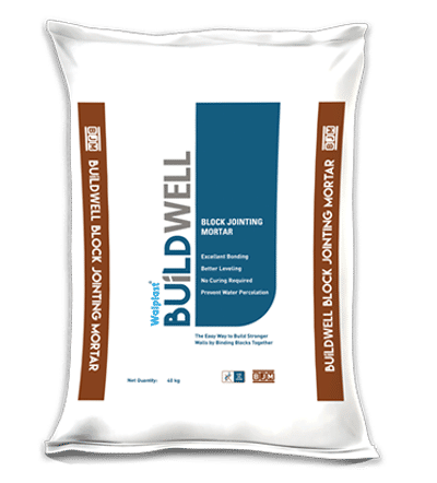 BuildWell Block Jointing Mortar by Walplast is a superior water resistant cement based mortar specially formulated for joining blocks. This mortar is specially designed and manufactured under stringent quality controls to give superior adhesive strength, higher durability and a strong bond between the blocks. This unique combination enables this mortar to be thinner, compact and versatile.