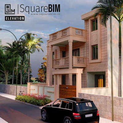 Elevation By squareBIM  #HouseDesigns   #TraditionalHouse 
 #SandStone