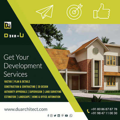 We're here for your development services. 

Get your home / building plan, 3d architecture design, authority permit, vasthu, construction, supervision, land survey, landscaping, estimation, home or office automation and much more with us.

#homedecor #home #architect #architecture #dzen_u #duarchitect #house #house_design_work #houseelevations #houseelevation #automation #design #kerala #keralahouse #keralahousedesign #landscape #photography #kannur #attractive #instagram #godsowncountry #construction #contractor #buildersinkerala