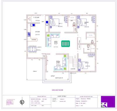 new plan client : Sreejith muvattupuzha sqft :- 1945 3 Bed room atteched, formal living, family living, kitchen, wark area, courtyard, car porch, dining area