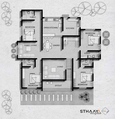 Modern Home Plan 🏡 4BHK | SINGLE STORY | Area : 𝟐𝟑𝟗𝟗 𝐬𝐪.𝐟𝐭 |

Ground Floor 
● Sitout 
● Foyer 
● Living 
● Dining 
● Family Living 
● Patio
● 1 Bedroom attached 
● 2nd Bedroom attached 
  with Dressing 
● 3rd Bedroom 
  attachedwith Dressing 
● 4th Bedroom attached 
● Open - Kitchen
● Kitchen 

.
.
.
#sthaayi_design_lab #sthaayi 
#floorplan | #architecture | #architecturaldesign | #housedesign | #buildingdesign | #designhouse | #designerhouse | #interiordesign | #construction | #newconstruction | #civilengineering | #realestate #kerala #budgethome #keralahomes #2399
