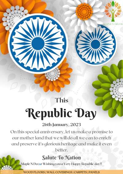 Maple N Decor Wishing you a very Happy Republic Day !!! 


#happyrepublicday  #WoodenFlooring #WALL_PANELLING #customized_wallpaper #deckflooring #Carpet #republicday2023 #indianarchitectsandbuilders #india