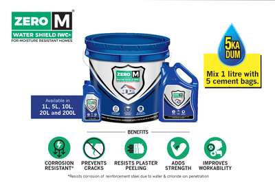 *Zero-M Water Shield IWC+*
Use 100 ML Dose in 1 Bag
( 20 Ltr Balti Use in 100 Bags Cement )

सरिये में जंग को लगने से रोके
*Resists corrosion of reinforcement steel due to water & chloride ion penetration.

*Price as per quantity and location