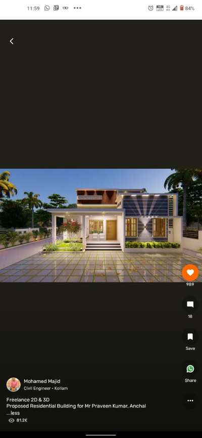 My Home elevation
1400sq ft 3bed designed by Mr Majid Kollam