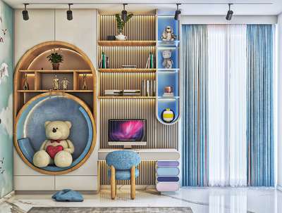 Your kids deserve the best luxury children's bedroom interior design.Fantastic tables and chairs complement the stylish space's 
The racks and cabinets, which are also attractive, create a great environment. It has a beautiful structure and color. #kidroominteriors #studytable #WardrobeDesigns #colorimageart #moderndesignsolution #creativewall #creativedesign #pestalcolortheme #boyroom