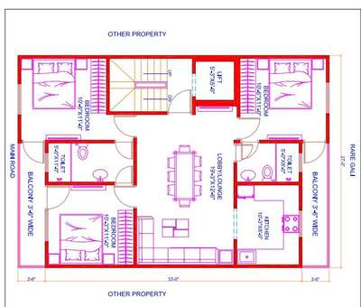 sketch plan of 27'3"x33'-0"
(3bhk)