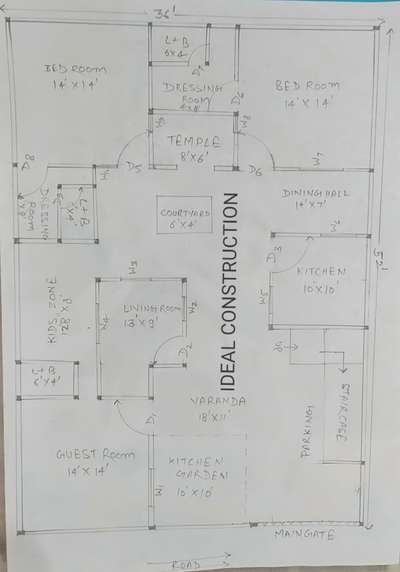 3BHK house map in Delhi