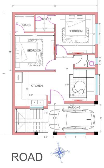 ## 2D FLOOR PLAN # 2BHK  # CONER PLOT # CAR 🚗 PARKING #