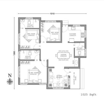 1025 Sqft 3 Bedroom plan
Green Arc Homes