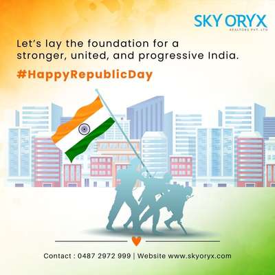 Let’s build the future of our nation on the pillars of unity, progress, and strength. This Republic Day, let’s pledge to work together towards a brighter and more prosperous India. Wishing you all a Happy Republic Day filled with pride and hope!

#happyrepublicday #January26 #Indian #proudindian #skyoryx #skyoryxbuilders #BuildersinKerala #constructions #consultation