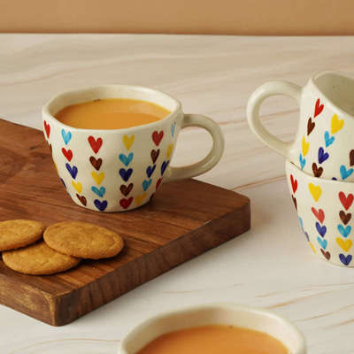 Bohemian Multicolor Heart Drinkware#drinkware#cup#ceramic#homedecor#dining#beautiful#setof4 #decorshopping