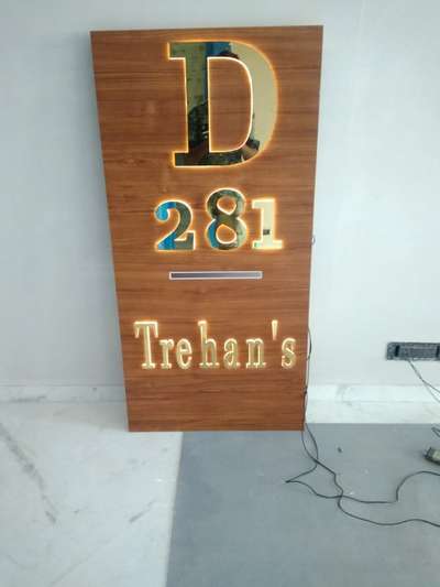 #Name Plates SS Golden Letters + Solid Acrylic Letter with LED Light.