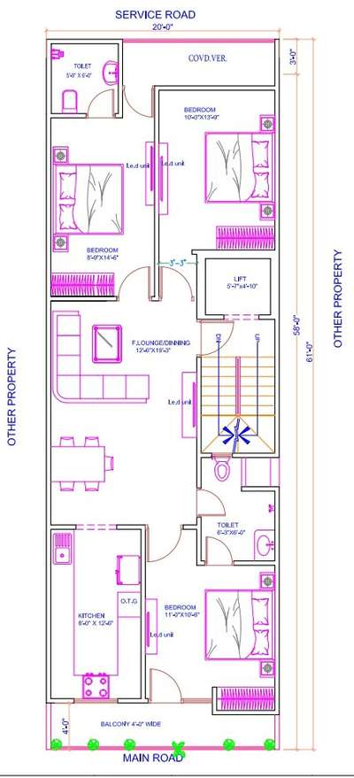 Sketch plan of 20'x57'
3 bhk