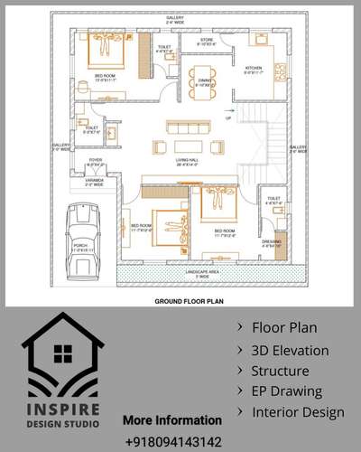 West Facing plan
Plot size - 44X47 
Ground Floor