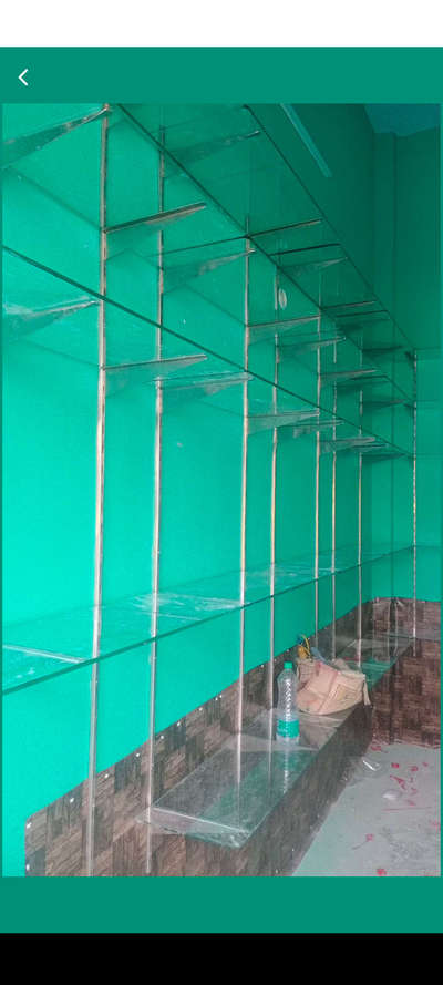 #glass shelf with chainal