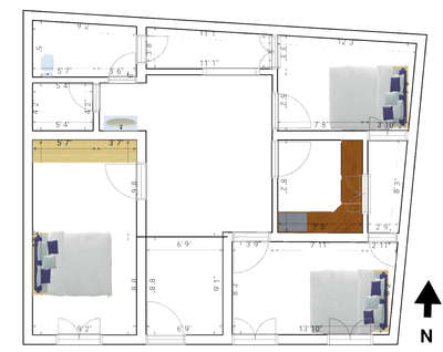 South facing plot
size 35'7"× 29'5"