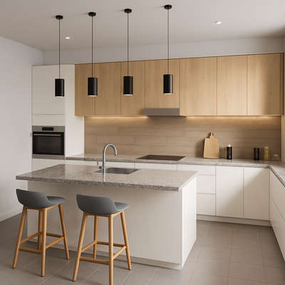 Island kitchen uv+wood combination