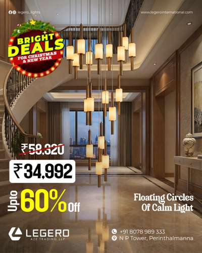 This season, let your space glow a little brighter ✨

Our festive deals are here to turn everyday interiors into celebration-ready statements.
From elegant chandeliers to mood-defining lights, enjoy premium designs at irresistible prices.
Up to 60% off — because a shining season deserves lighting that truly stands out. ✨

 Visit Legero and bring home the glow that makes celebrations feel complete.

#LegeroLight#BrightDeals
#festivelighting