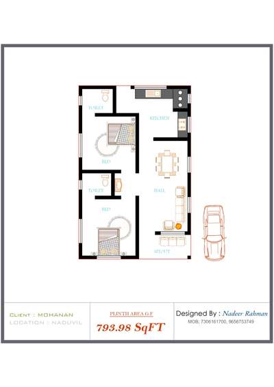 South face 2Bed small house plan 
794 Sqft 
 
#2bhk #2Bed #FloorPlans #singlefloor #KeralaStyleHouse #800 sqft #SmallHouse #700sqft