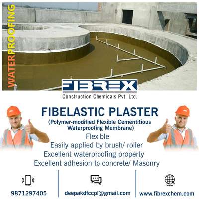 Fibelastic Plaster is two component , polymer-modified flexible cementitious waterproofing membrane ,formulated for Concrete and Masonry Surface  and act as water barrier to Concrete and Masonry Surface. 

Area of Application
● Concrete foundations, basements wall
● Swimming pool, water tank
● Roof, parking deck, bathroom, toilet, kitchen, balconies and planters.
● Any other concrete / Masonry surface 







 #concrete #waterproofing #construction #architecture #buildings #parking #water #constructionmaterials # #buildingmaterialsupplier #constructionchemicals #india #architecturedesign #cpk #indianarchitects #leakage #flooring #renovation #dlf #m3mindia #m3mboutiquefloors Pankaj Bansal M3M India Private Limited m3mheights project CP Kukreja Architects PC Ircon International Ltd. (Govt. of India Undertaking) AFCONS Infrastructure Limited - A Shapoorji Pallonji Group Company #project #architects #structural #building #infrastructure #infrastructure #projects # #engineering