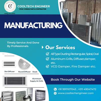 We manufacture HVAC products such as
All types of G.I Ducting Rectangular Duct, Spiral Duct, Oval Duct etc.  Aluminum Grills,Diffuser,Damper Etc.  
VCD Damper,Fire Damper Etc.
If you have any need for HVAC Products you can contact us.
+91 9911107043
+91 9990818097
 ✉️ contact.cooltechengineer@gmail.com
🌐 www.cooltechengineer.com
#architects #architecture #design #interiordesign #architect #architecturelovers #construction #interior #architecturephotography #archilovers #archdaily #arquitectura #building #art #architectural #architecturedesign #homedecor #interiordesigner #interiors #home #arch #designer #designers #hunter #homedesign #builders #d #interiordesigners #house #o