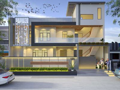 front view #modernarchitecturedesign  #render3d3d  #3delevations #facadedesign #modernhome  #modernelevations #g+1