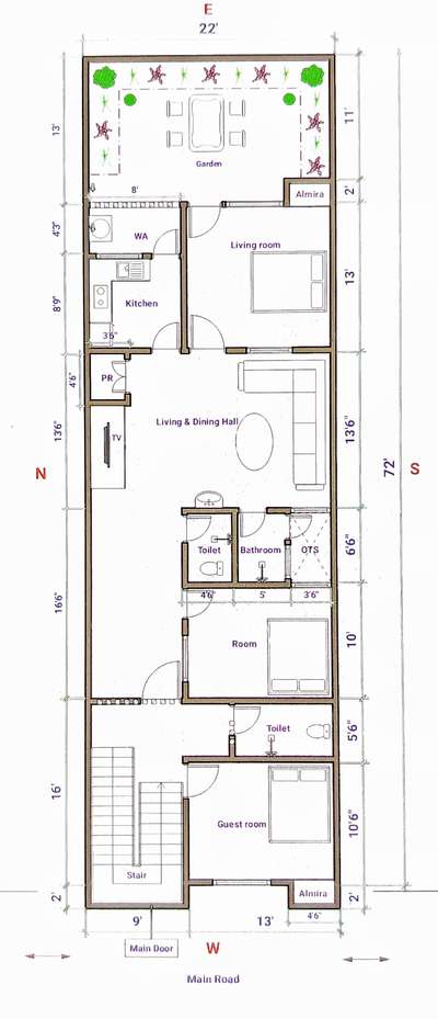 3BHK 2D home plan