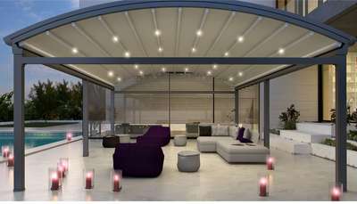 Retractable automated fabric pergola system with LED lights. for more info plz contact us or visit us @ www.tienclosures.com 
Ajay khanna 9818185152 #architecture  #cafeteria  #cafeteria  #roofing  #automated  #retractable roof  #terrace pergola  #rooftop restaurant  #