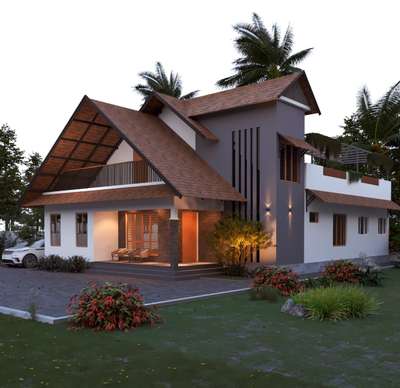 #exterior_Work #exterior3D #ElevationHome #homesweethome #KeralaStyleHouse #keralatraditionalmural